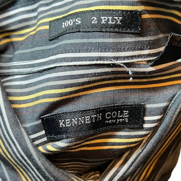 Kenneth Cole 100's 2 Ply Multicolored Button Down Striped Dress Shirt Men Size M - Picture 6 of 6